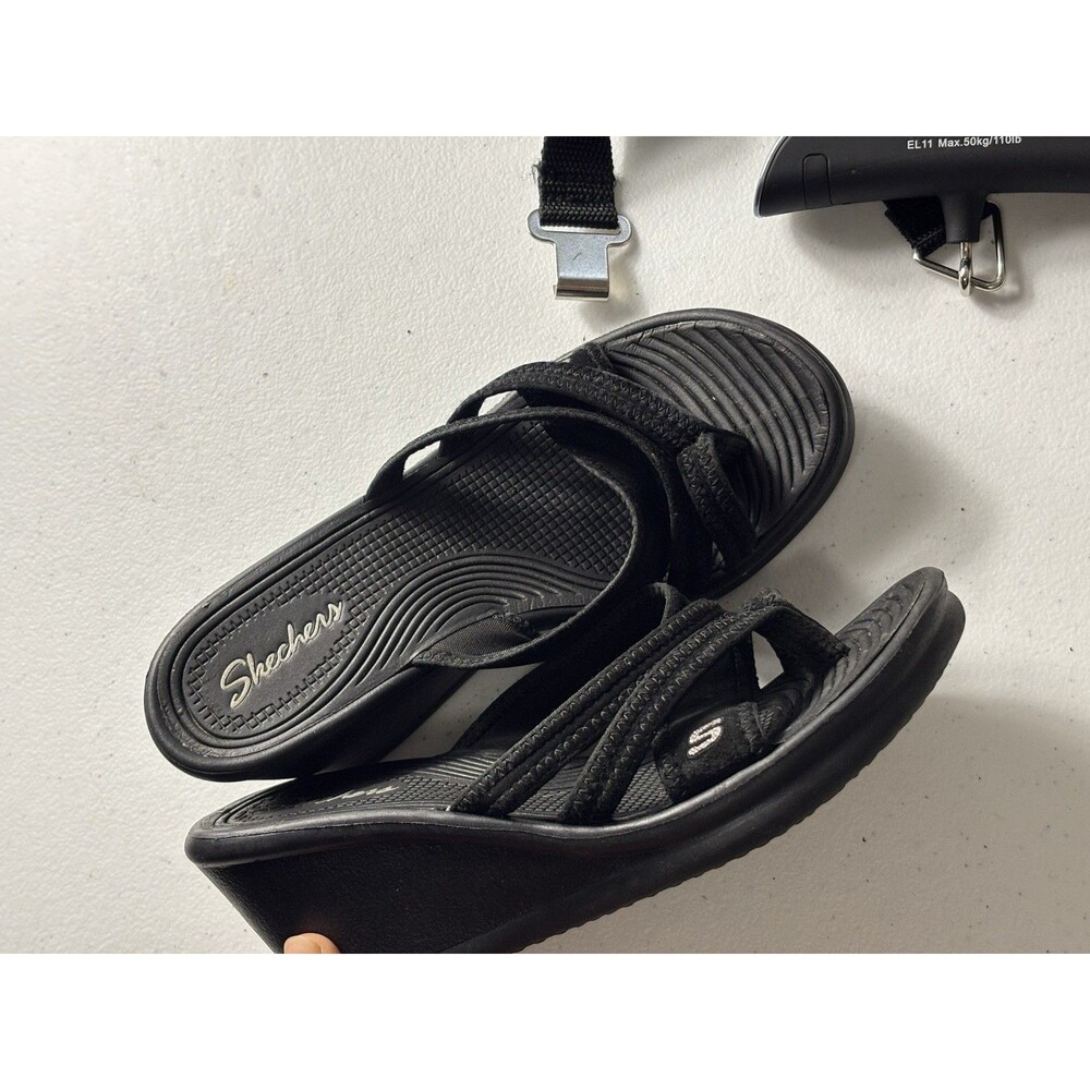 Skechers Cali Women Rumblers Wedge Sandal Black Lightweight Comfort Size6
